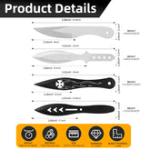 THROWFUN 12/24 Pack 9Cr17 stainless steel- 6.06''/5.51''/5.47''(length) 0.1''(thick) , throwing knives set  Full-Tang Throwing Set, with Nylon Sheath for Competition and Recreation Black/Silvery Darts-FB-YF017